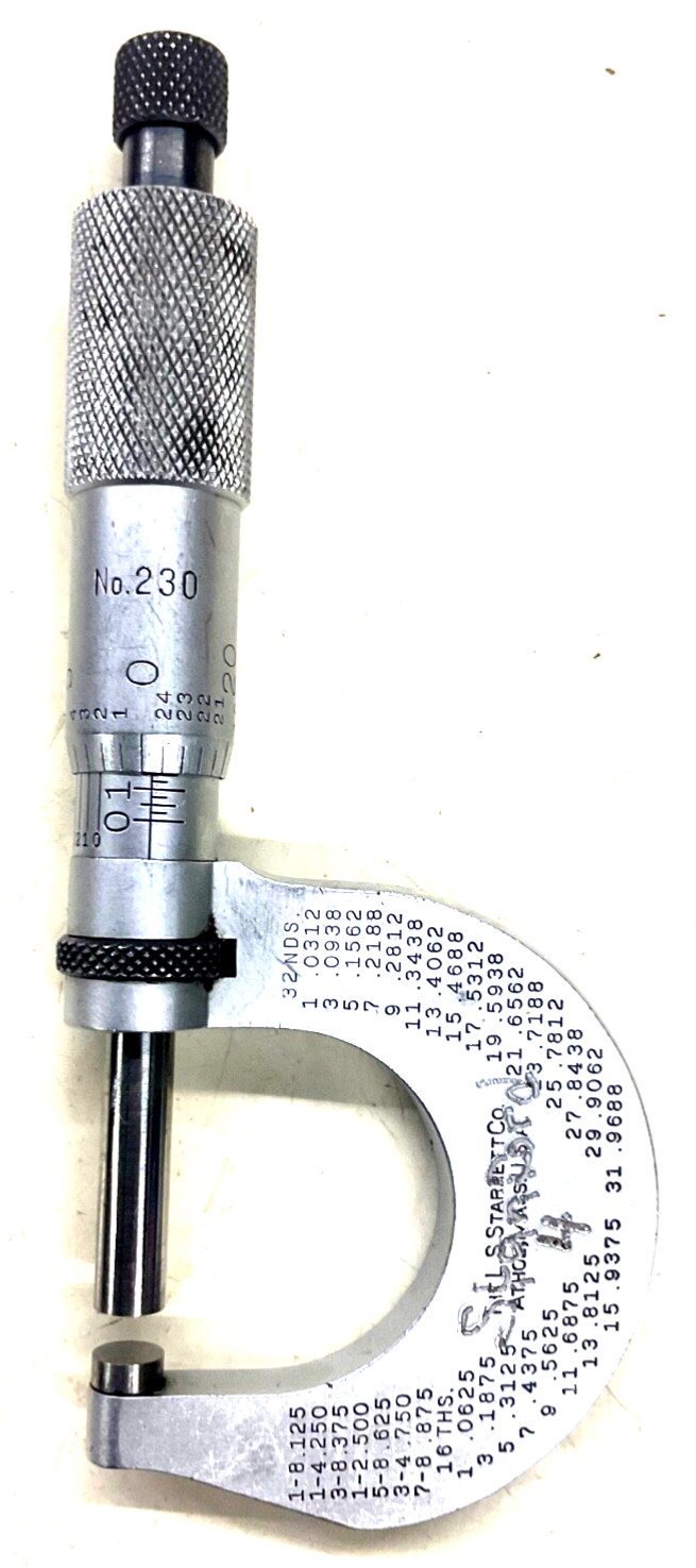 STARRETT TOOLS 0-1” OUTSIDE MICROMETER, .0001”, No. 230, USA