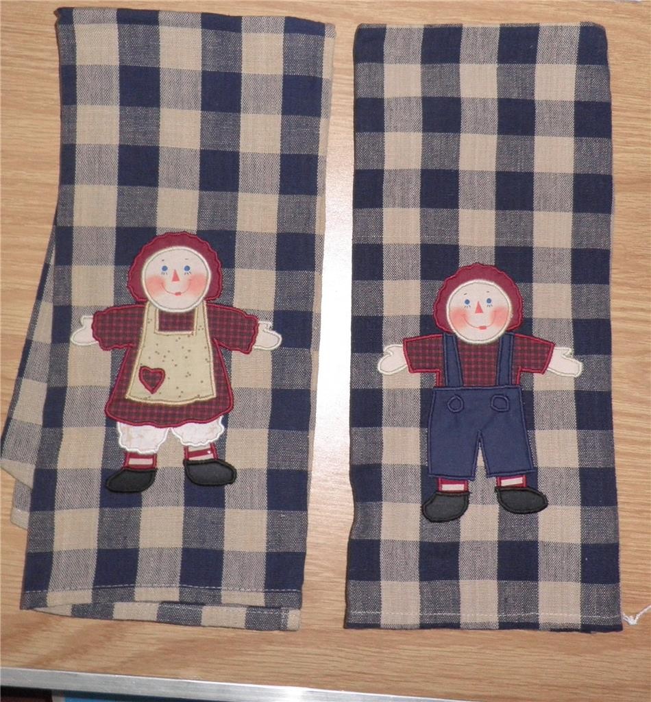 Raggedy Ann + Andy Guest or KITCHEN TOWEL  Applique Handmade Hand Made Crafted