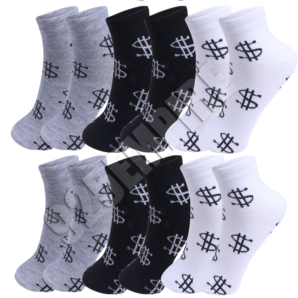 3/6/12 Pairs Men's Ankle/Quarter Crew Dollar Signs Sport Socks Cotton Low Cut