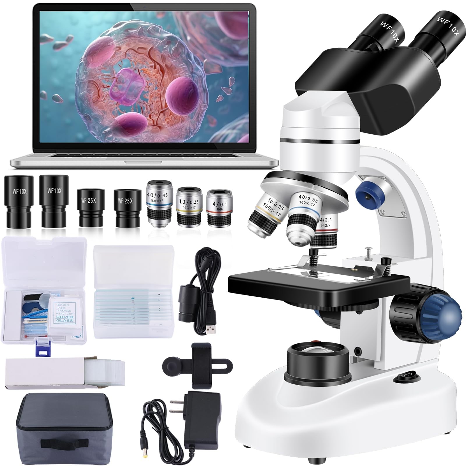 Woehrsh Microscope For Adults Wf10X And Wf25X Eyepieces 40X-2000X Magnification