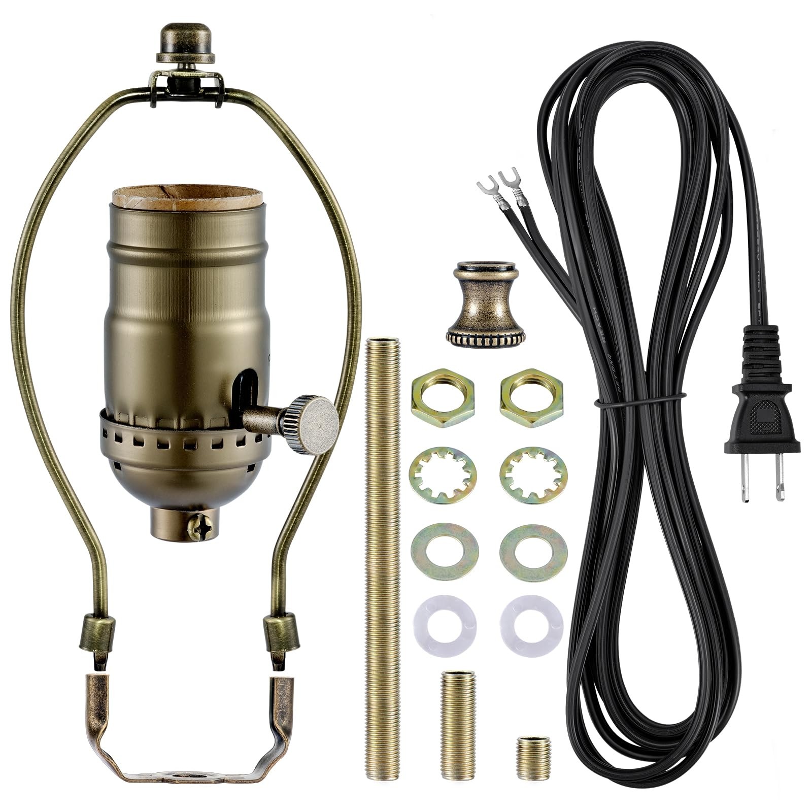 Lamp Rewire Kit - 3-Way Socket 4 Colors- Antique Brass, Black, Gold, Silver