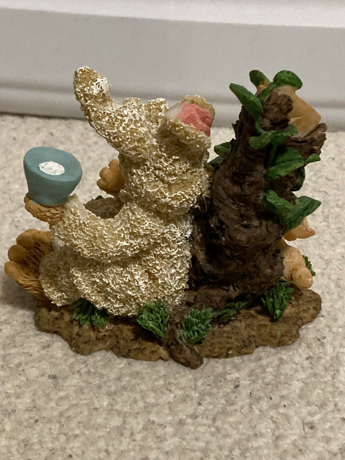 Anthropomorphic Ceramic Bear as Easter Bunny Figurine w/ Easter Egg Basket