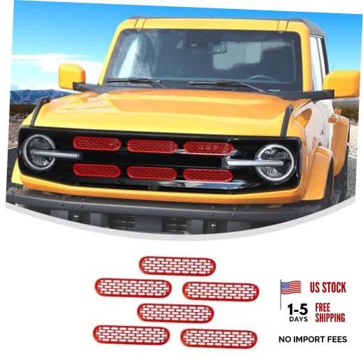 Oval Grille Inserts Fit for 2021-2025 Ford Bronco, Front Mesh Grille Cover red
