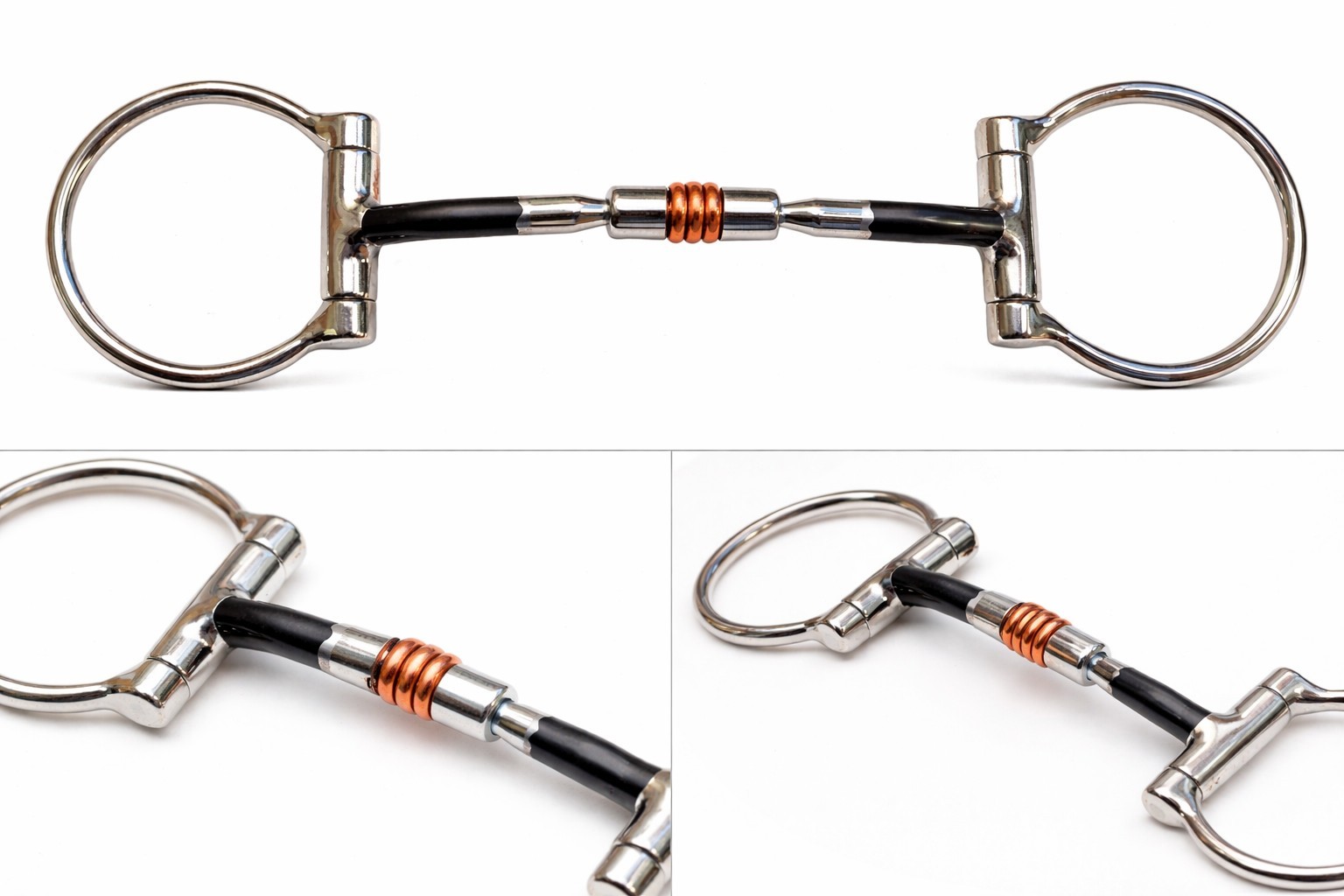 Premium Quality D Ring Western Myler Snaffle Horse Bit & Copper Barrel Roller