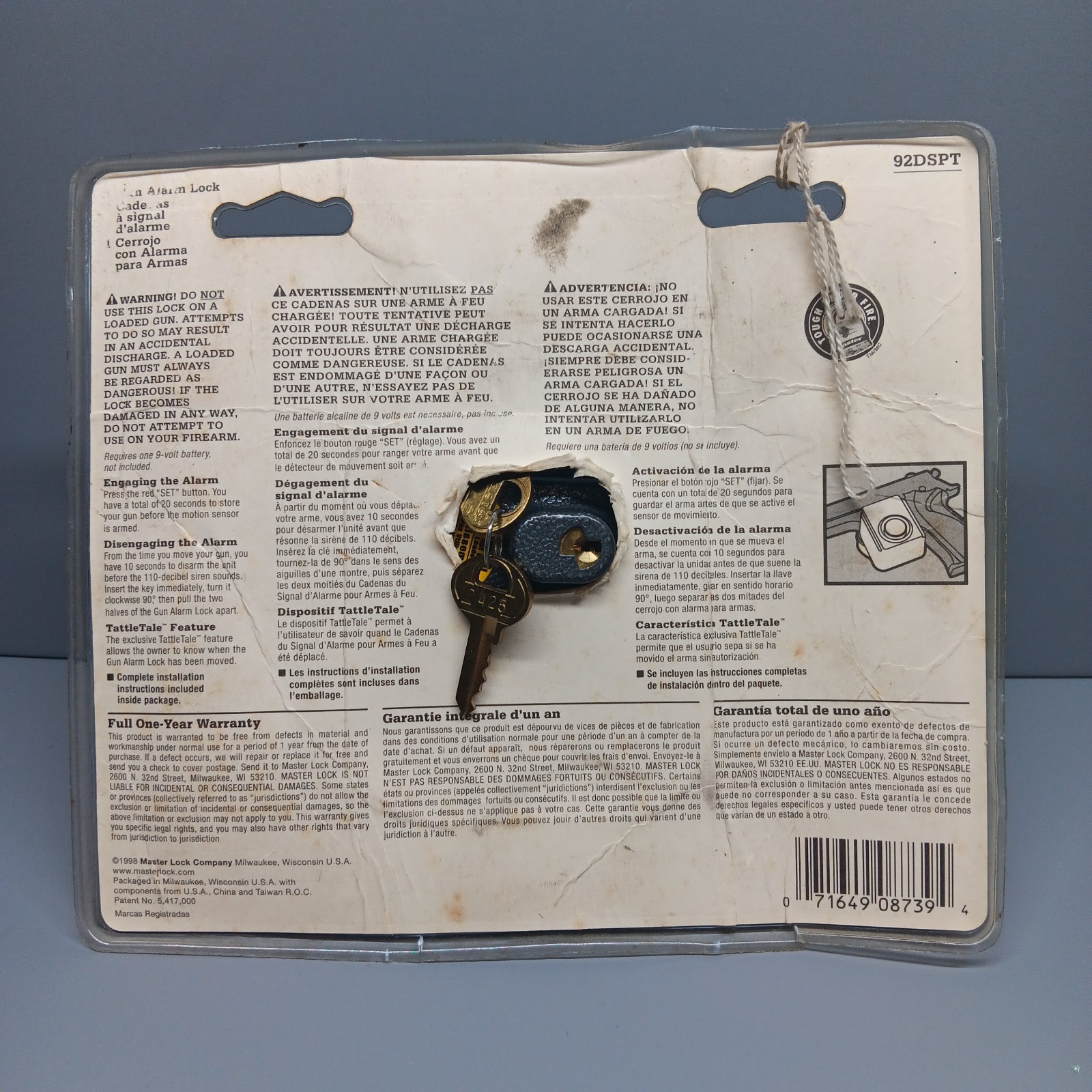 New Master Lock Motion Activated Alarm Gun Lock w/ 2 Keys