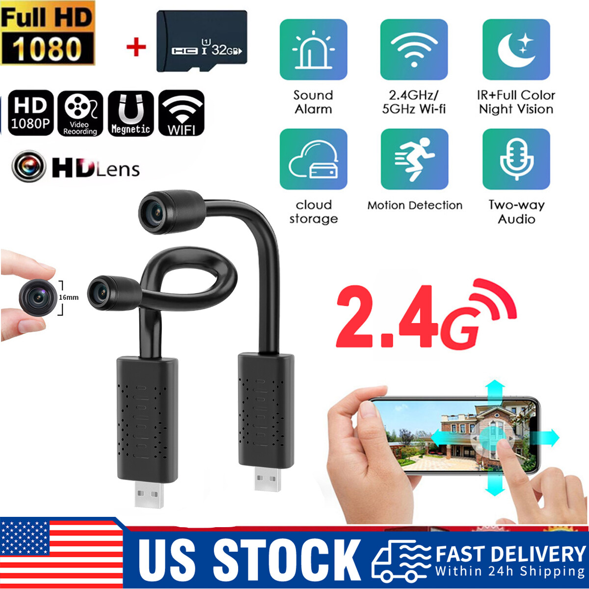 32G Mini Wifi IP Wireless USB Camera HD 1080P Home Security DVR Motion Detection