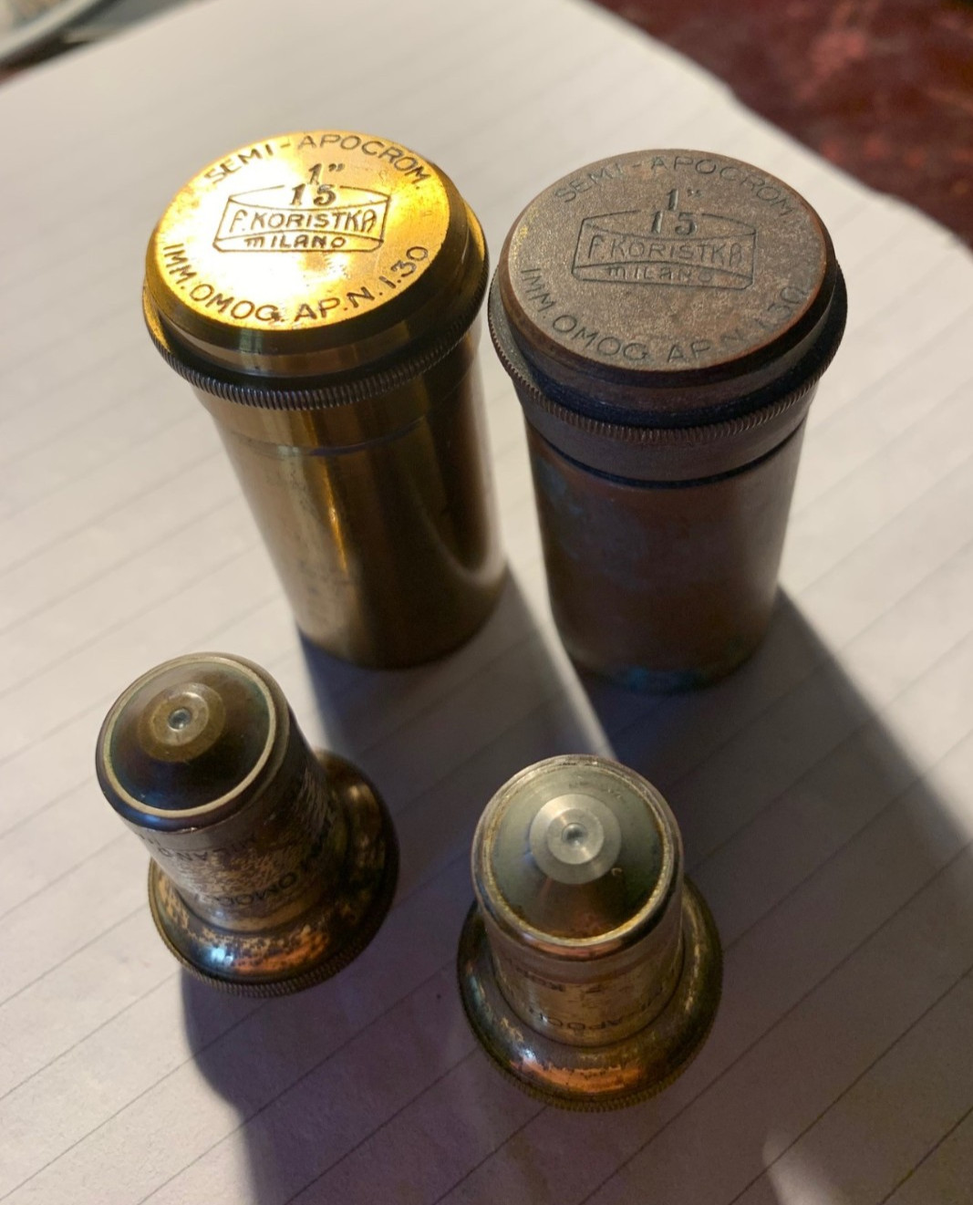 Pair Vintage F. Koristka Microscope Objectives 1/15th inch ~125x - Spares/Repair