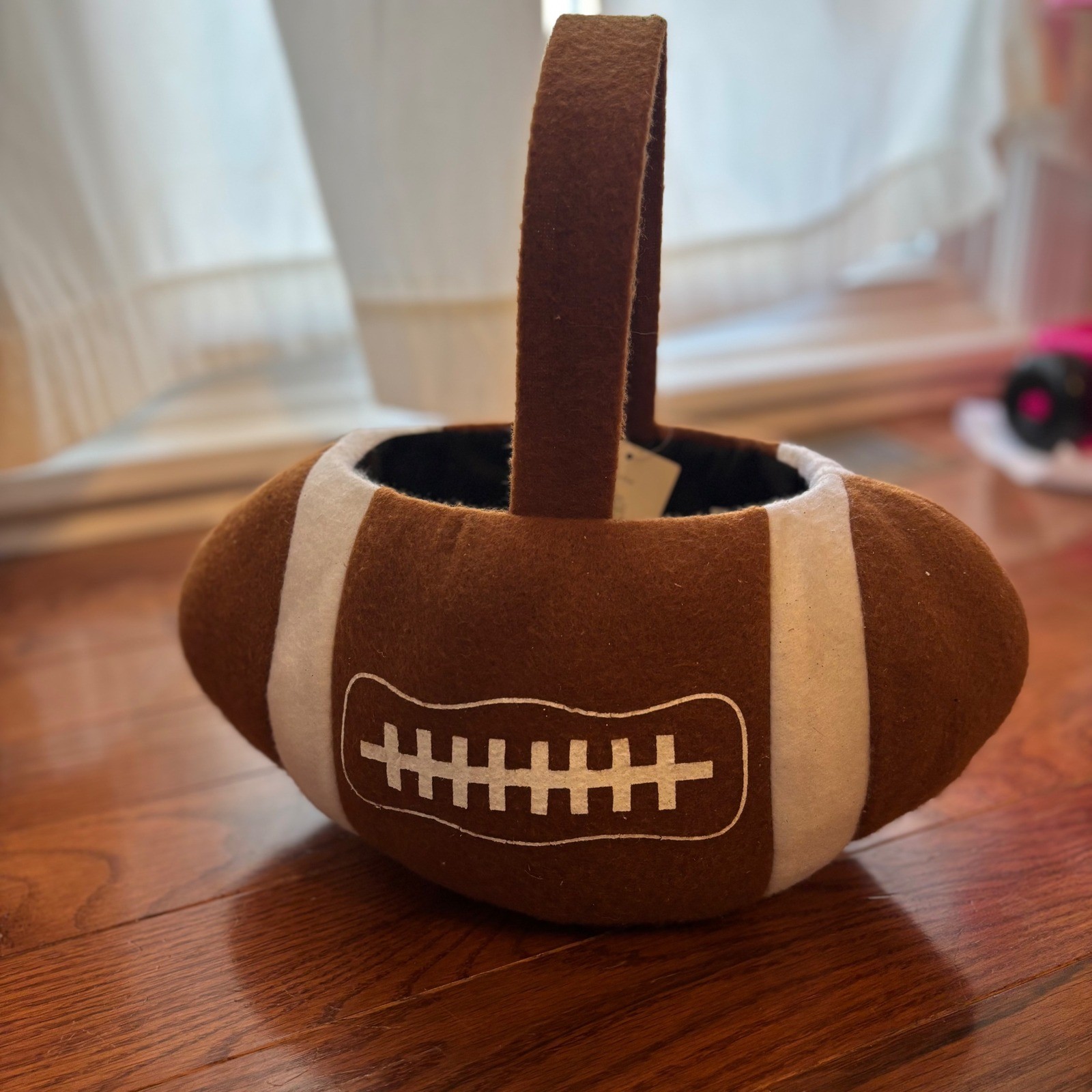 Plush Football Sports Basket Brown Felt Game Day Party  Easter Bucket Halloween