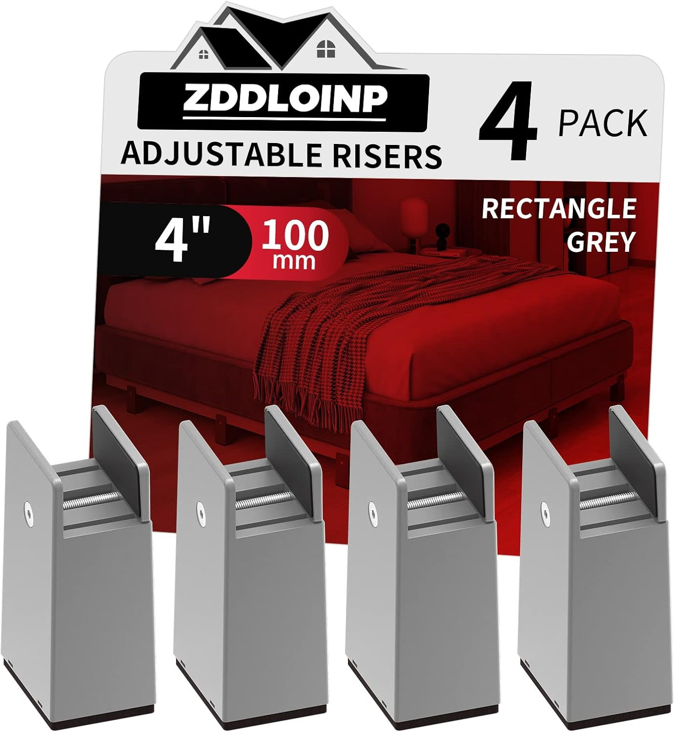 Bed Risers with Adjustable Screw Clamp, Fits Thickness of Furniture Frame from 0