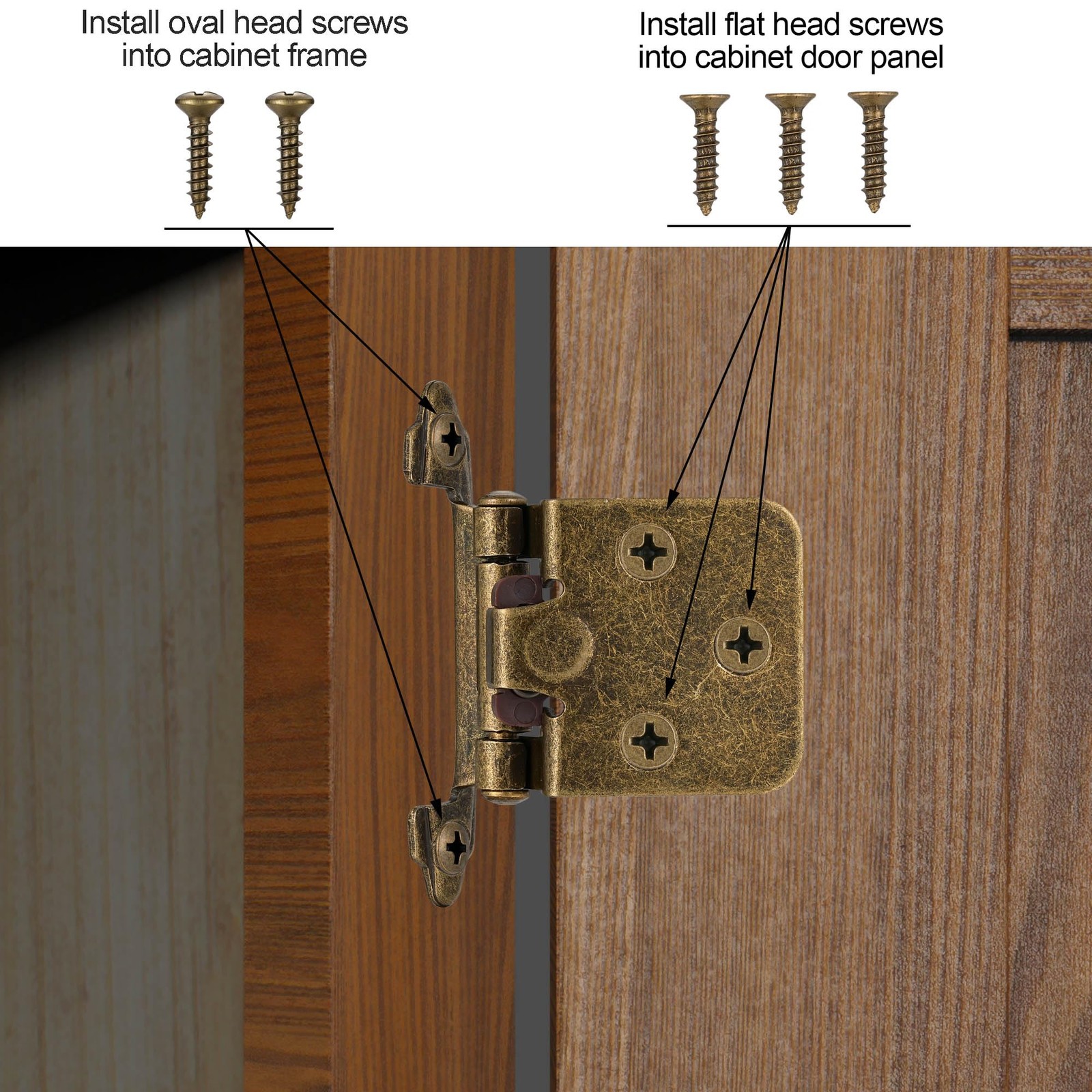 10-Pack 5 Pair Antique Brass 1/2" Overlay Self Closing Cabinet Hinges Semi