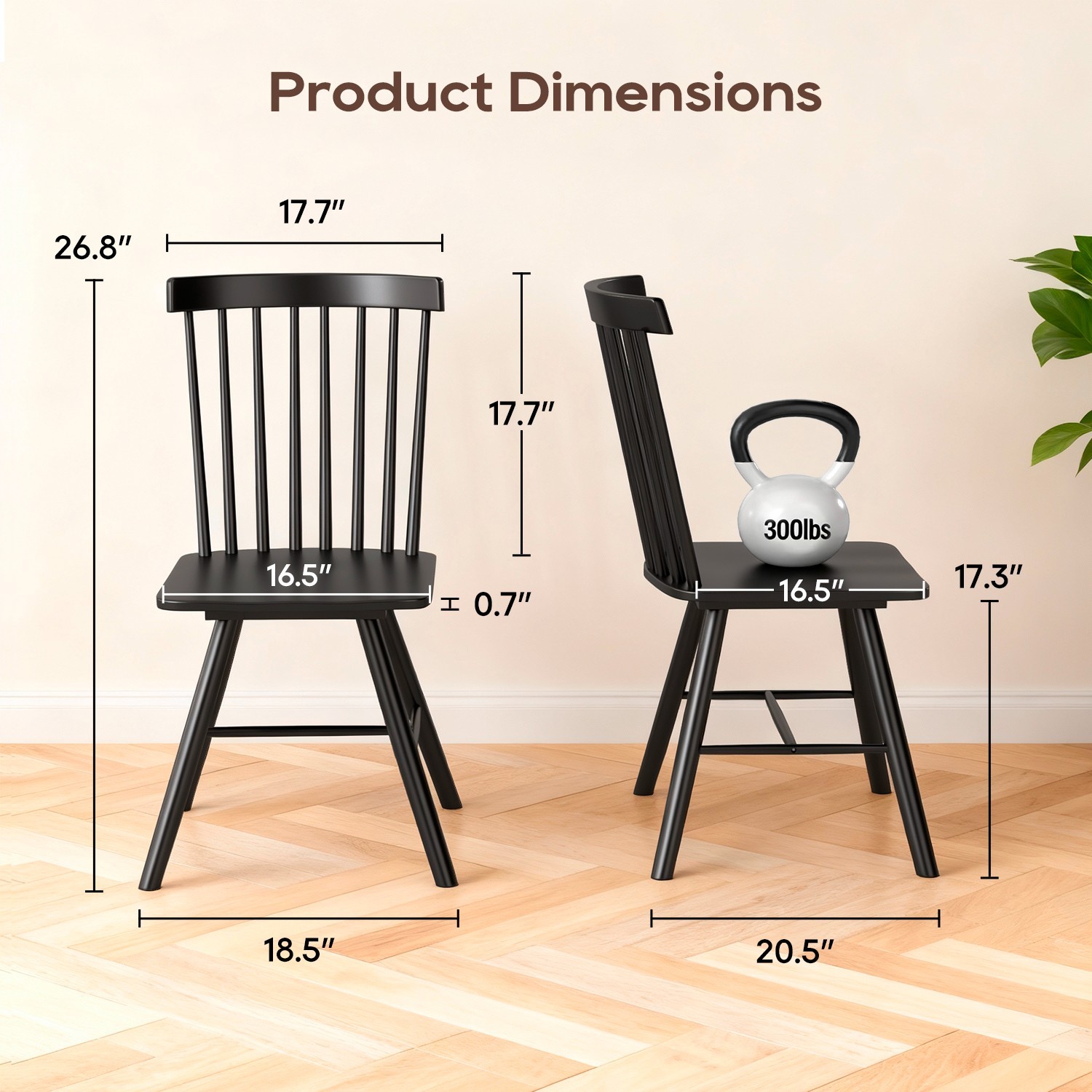 Dining Chairs Set of 4, Spindle Back Wooden Dining Room Chairs w/ Wide Backrest