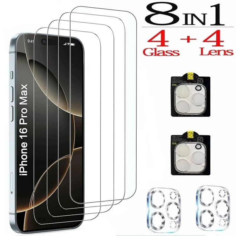 4+4 Pack Protector de Pantalla Vidrio Templado Glass  para iPhone 15 16 17 Pro