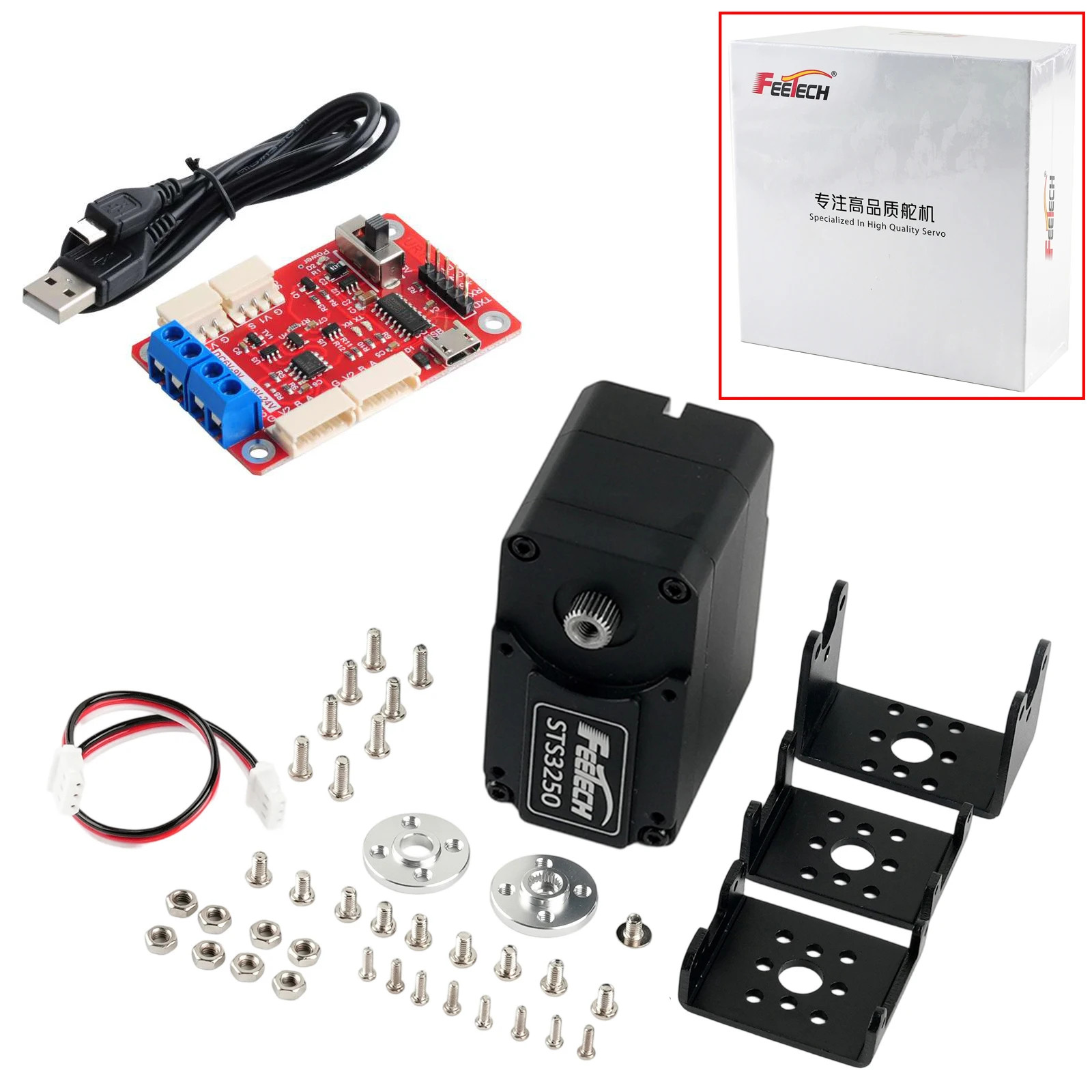Feetech 50KG 12V Dual Shaft Servo Magnetic Encoder TTL Feedback 360 for Robot US