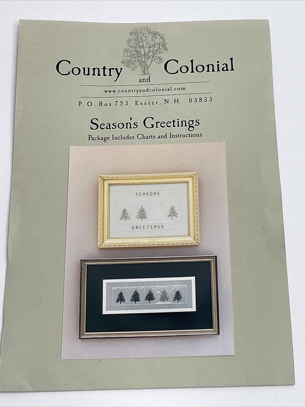 Country Colonial Season's Greetings  Tree Cross Stitch Pattern