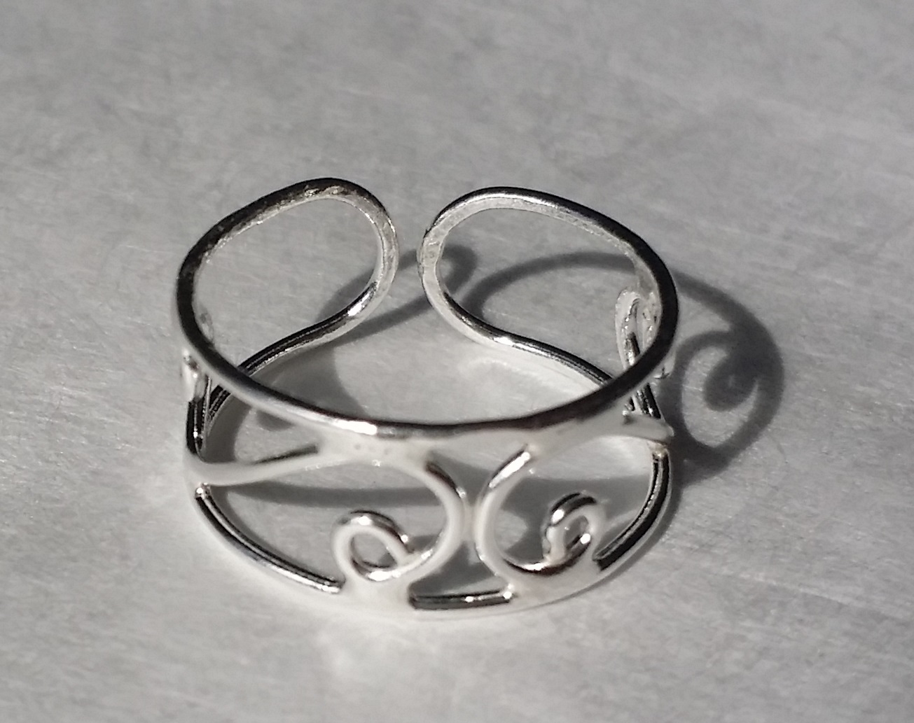 Sterling Silver 925 Toe Ring Filigree Swirl Cuff Adjustable