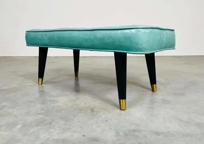 Vintage Mid-Century Milo Baughman Style Turquoise Tufted Bench