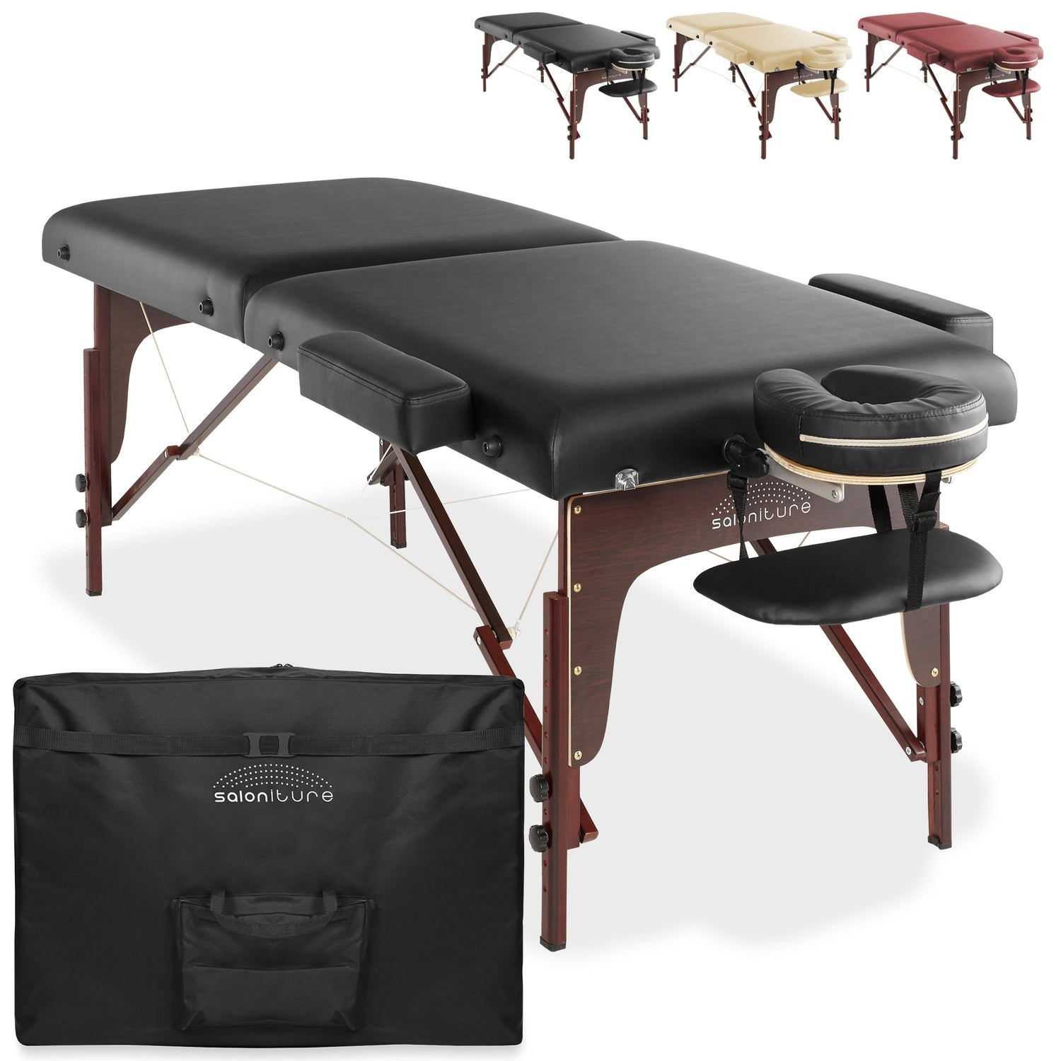 Professional Portable Lightweight Bi-Fold Massage Table w Reiki Panels - Black