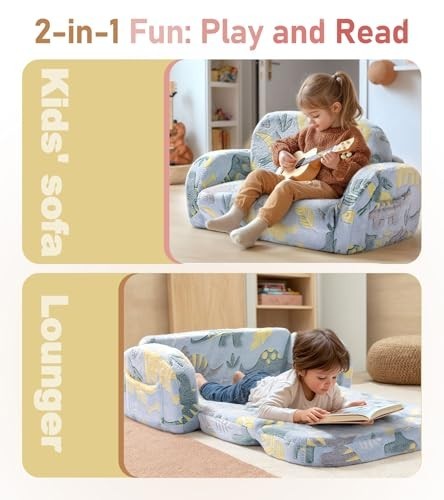 2-in-1 Toddler Couch Sofa - Glow in the Dark, Extra Wide Kids Chair, Convertible