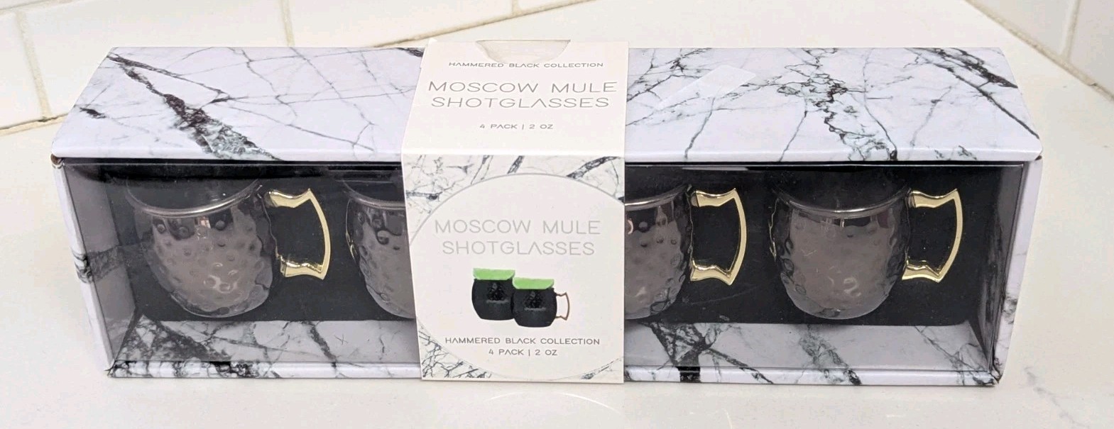 New Sealed Set 4 MOSCOW MULE Shot glasses Hammered Black Collection 2oz Each