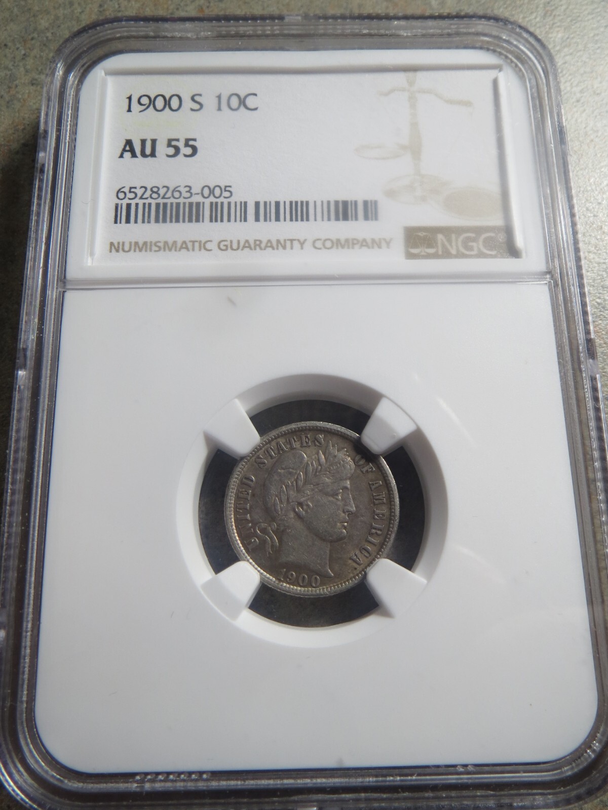 1900 S Barber "Liberty" Dime -- NGC AU55 --