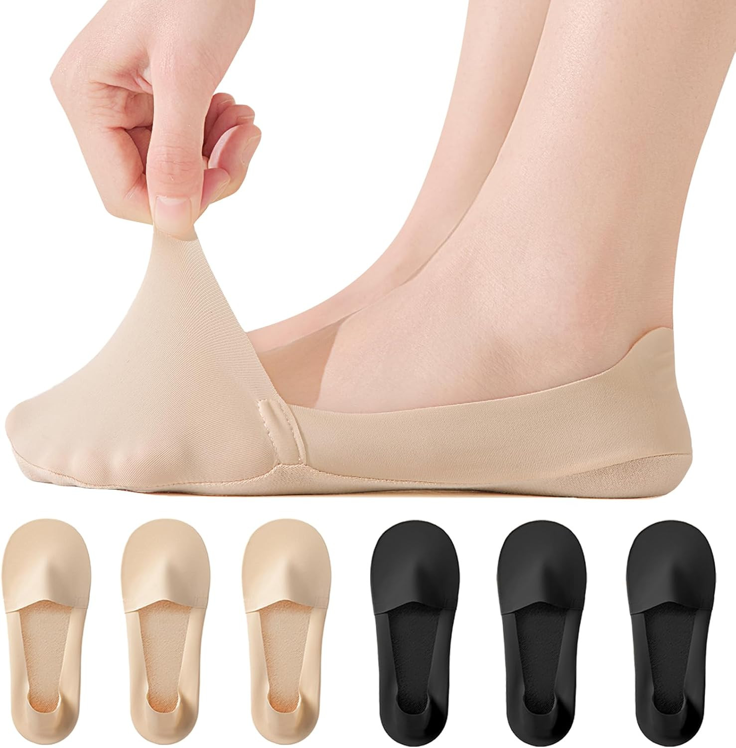 No Show Socks Womens for Flats Loafers Heels, Non Slip Thin Invisible Footies