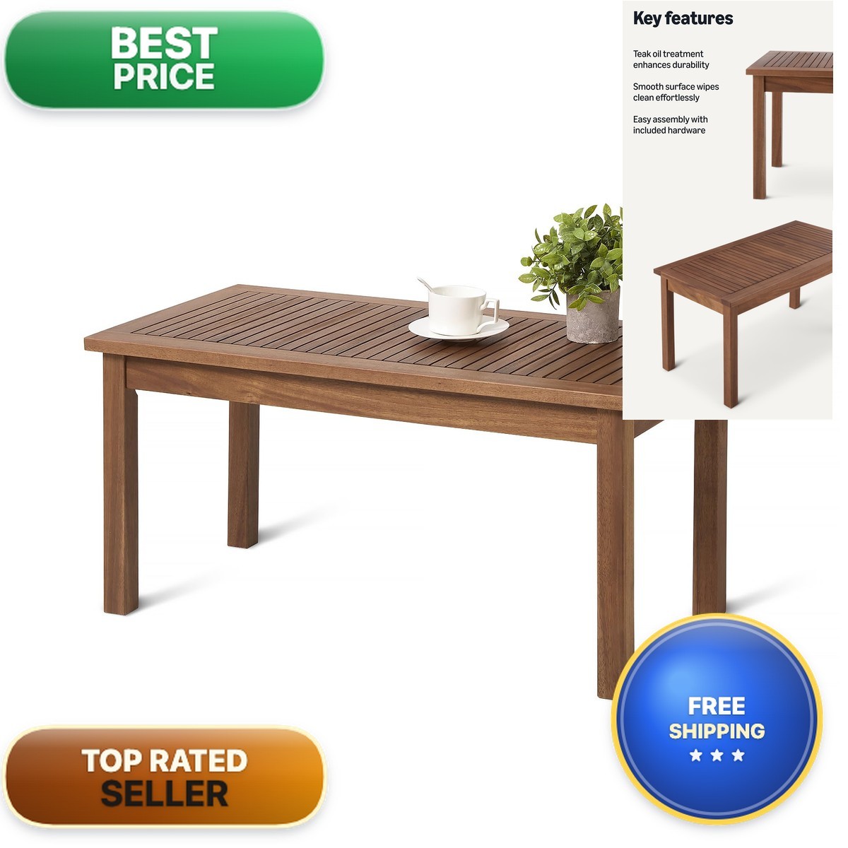 Retailer Basics Patio Coffee Table Natural Finish Outdoor Table Porch And Garden