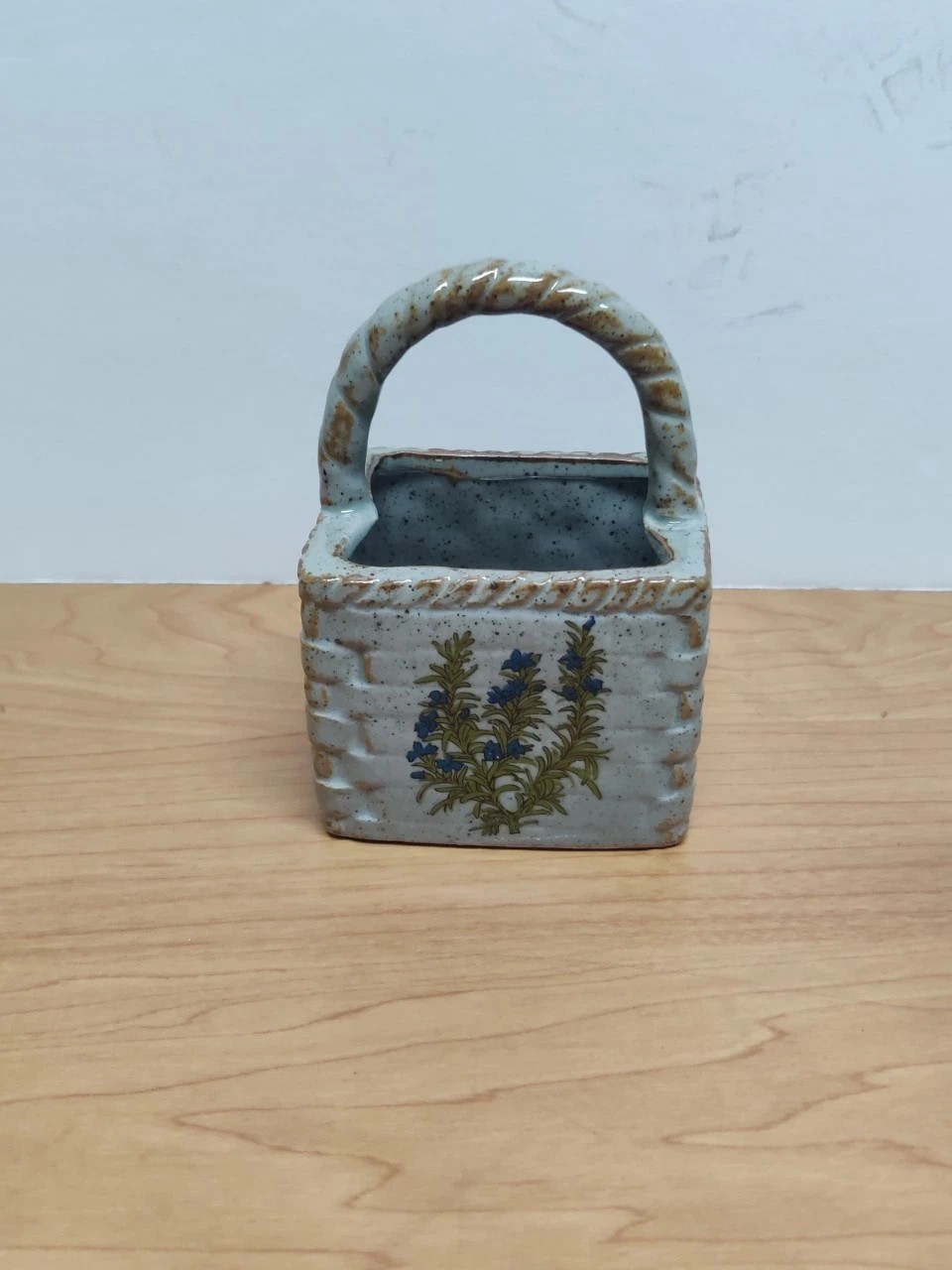 Small Square Gray with Brown Ceramic Pottery Basket Table Decor