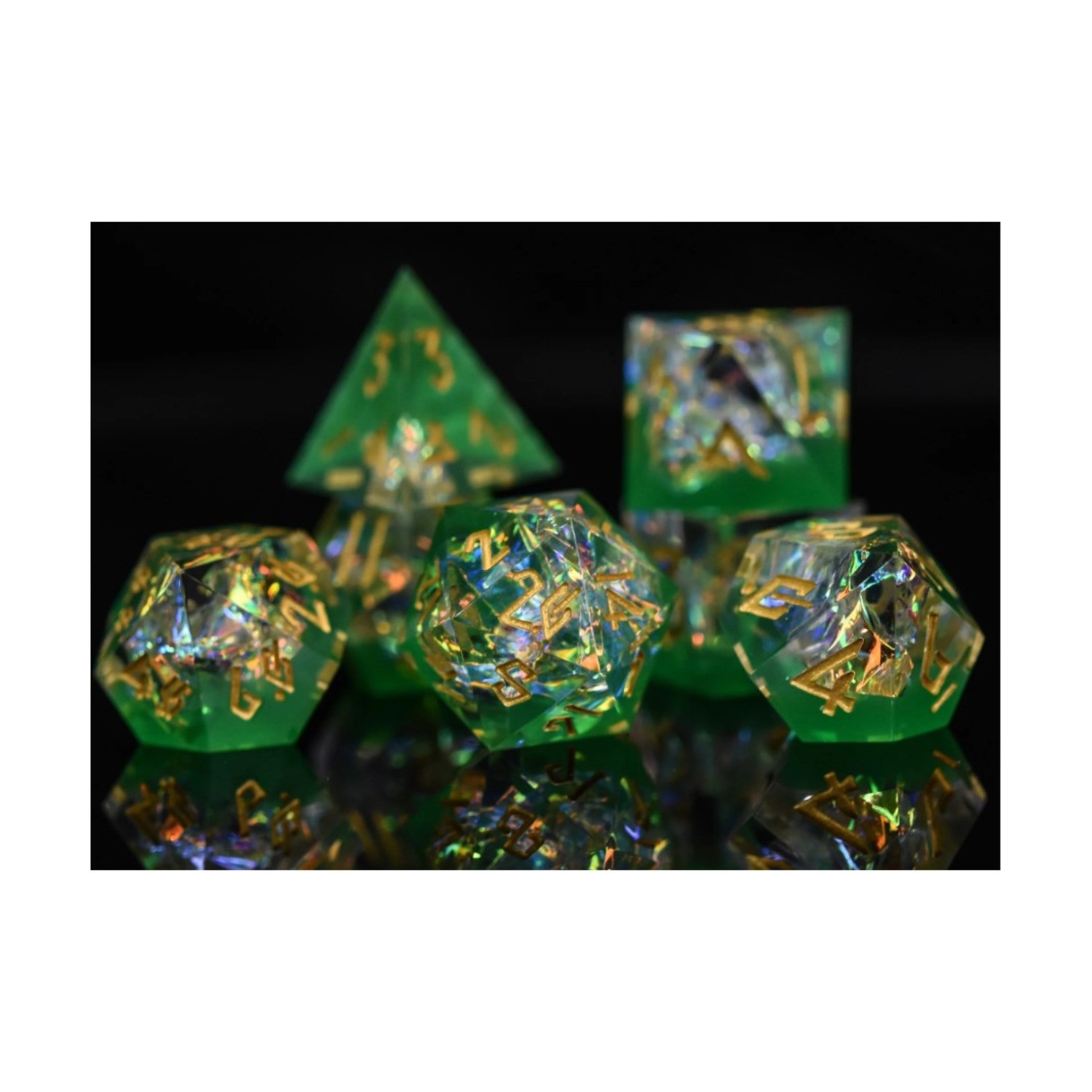 Misty Mountain Sharp Edge Resin Dice Poly Set - Witch Bolt Dice (7) New