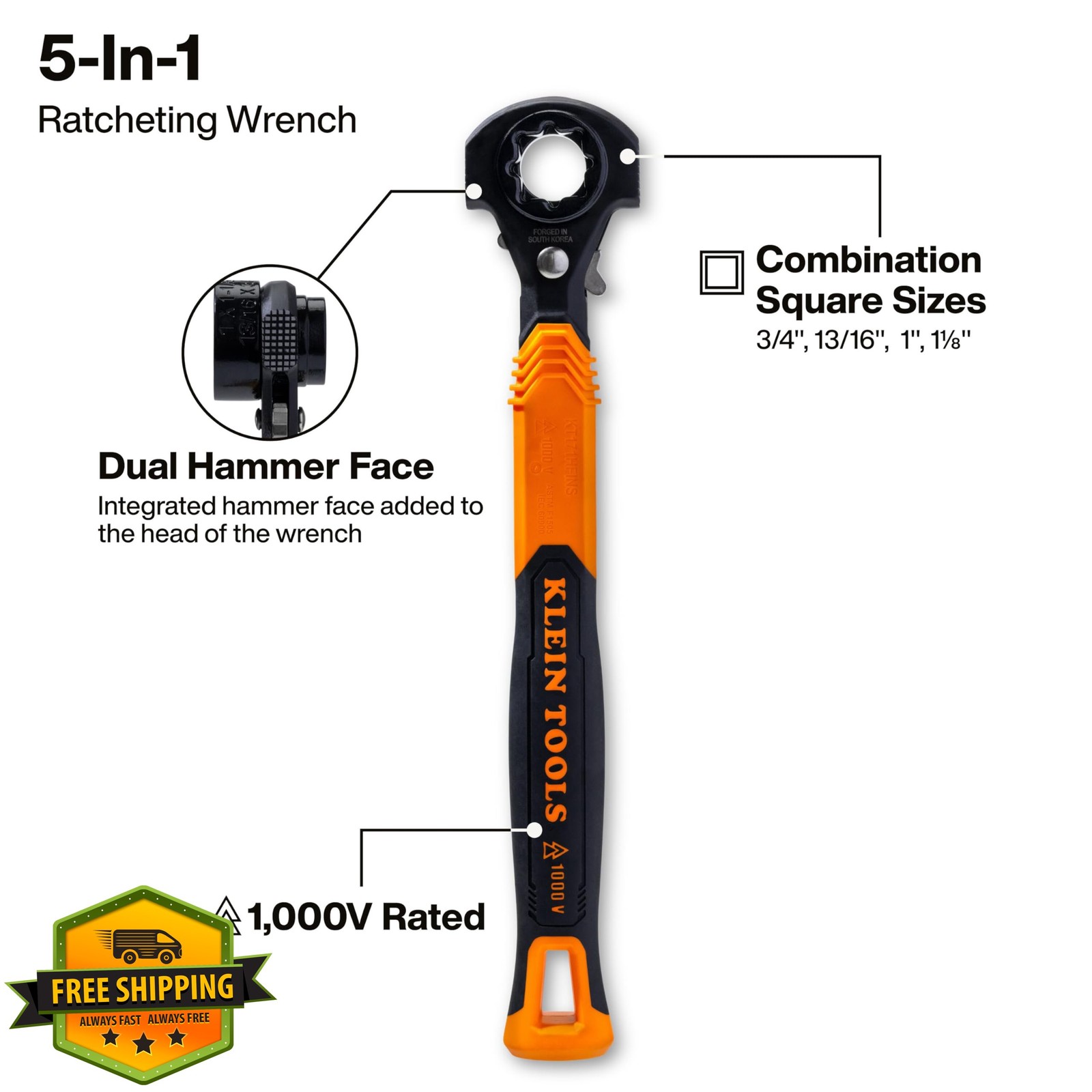 KLEIN TOOLS 5-in-1 Lineman Wrench Insulated
