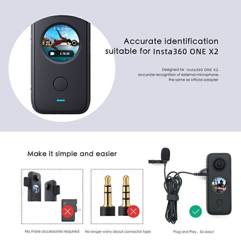 High Quality Type-C Lavalier Microphone Audio Adapter for Insta360 ONE X2 Camera