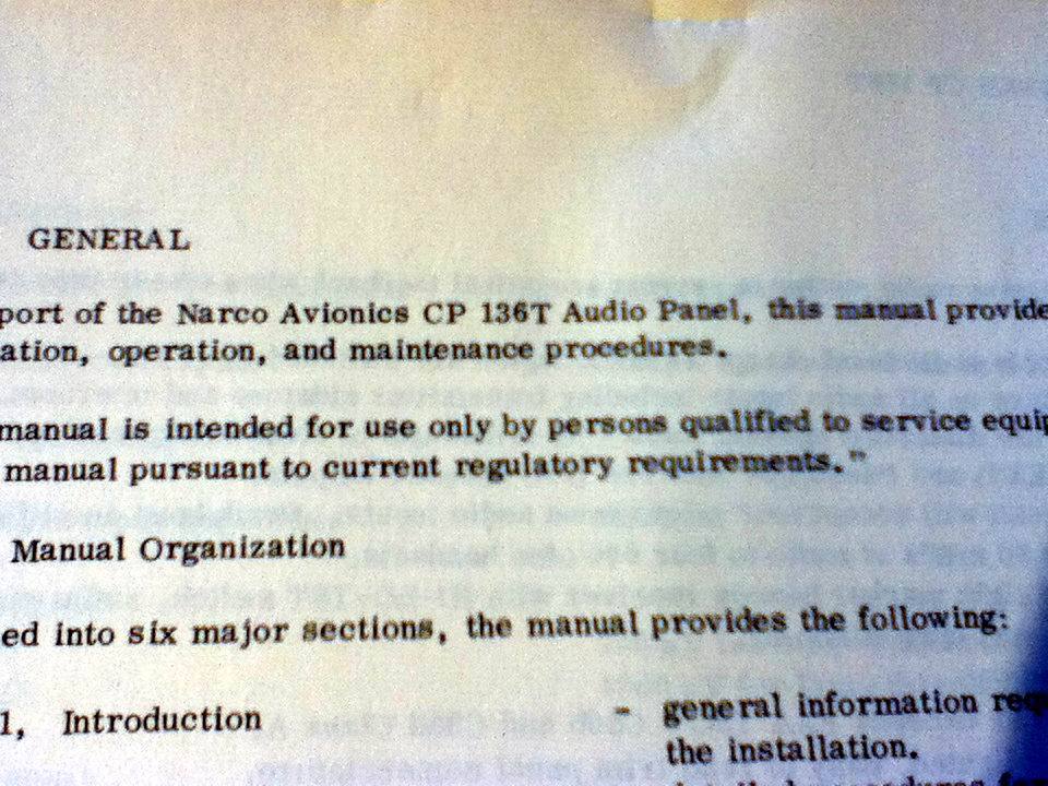 Narco CP-136T Audio Install Manual