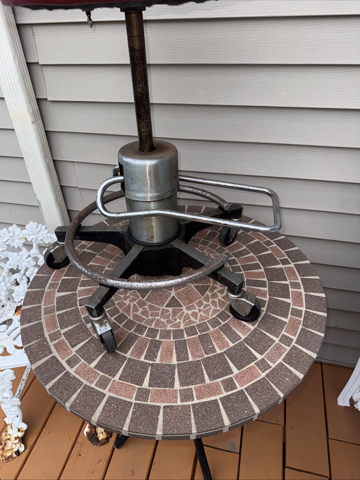 Vintage Foot Adjustable Medical Stool with Cast Iron Base. Rusty And Very Heavy