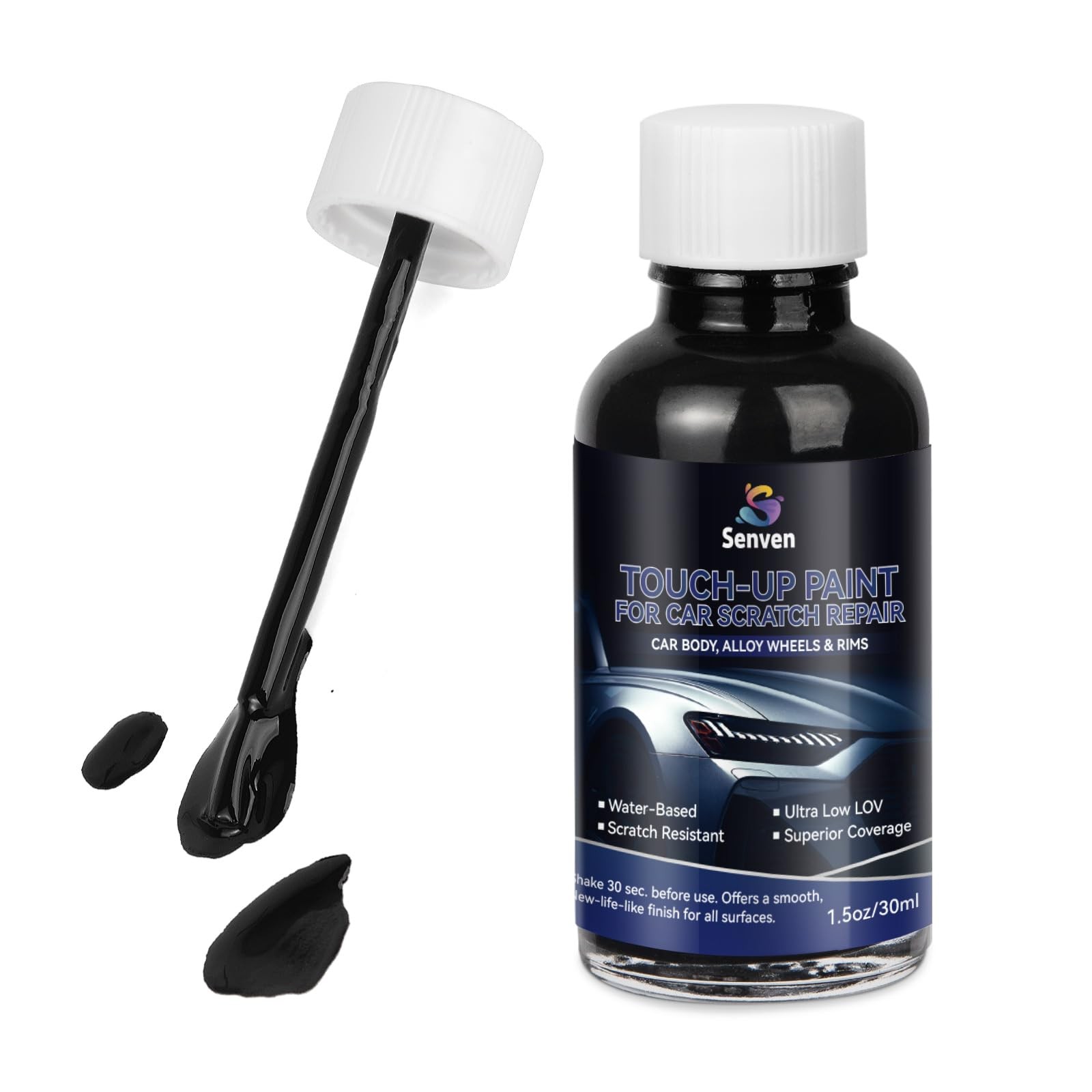 Car Black Paint Touch Up Cars Scratch Repair for Vehicles, Rim High-Gloss Bl...