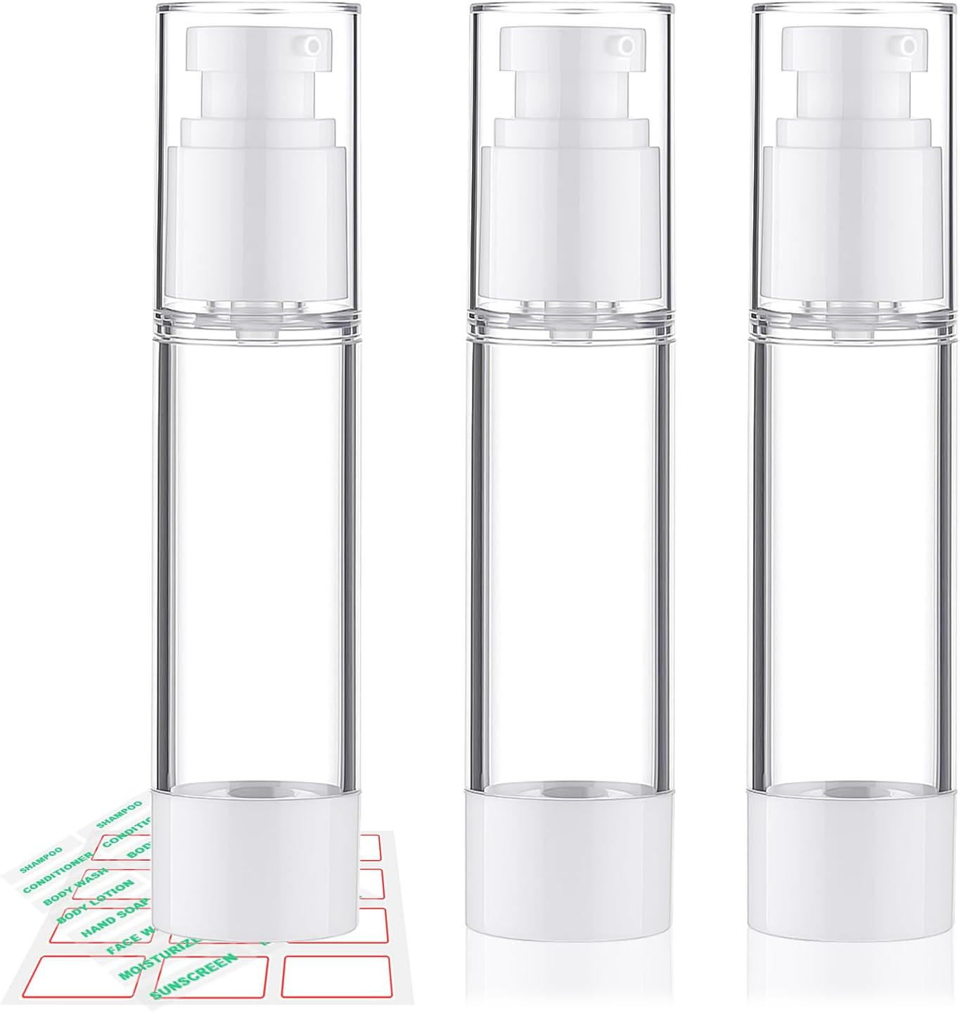 Airless Pump Bottles 3 Pack 1.7oz Empty Moisturizer Pump Dispenser | Clear Airle