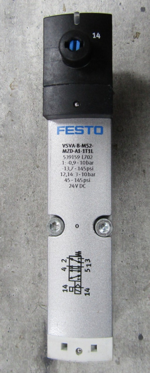 😏 FESTO 10 BAR SOLENOID VALVE 145 PSI 24 VDC VSVA-B-M52-MZD-A1-1T1L