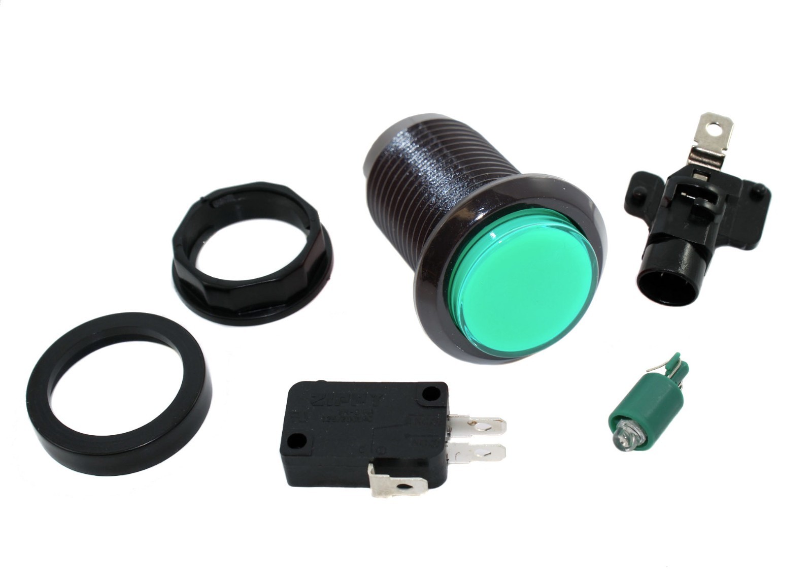 Green LED Arcade Pushbutton with Black Bezel