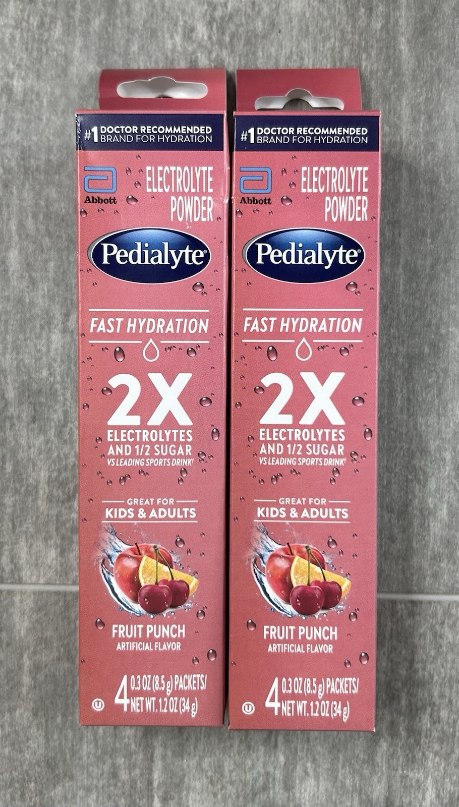 PEDIALYTE ELECTROLYTE POWDER PACKETS FRUIT PUNCH 4 CT X 2 (8 TOTAL) EXP JUL 2026