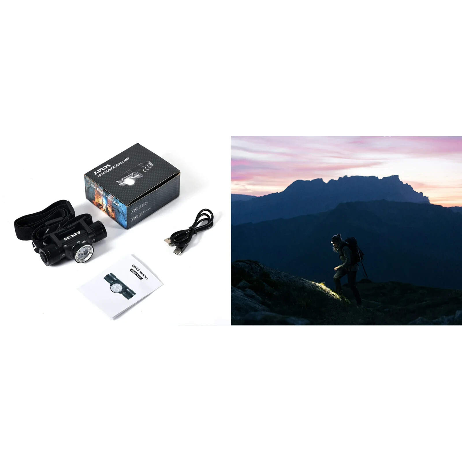 APLOS H330 Headlamp Flashlight Rechargeable /1500 Lumen LED Headlight- Multi-use