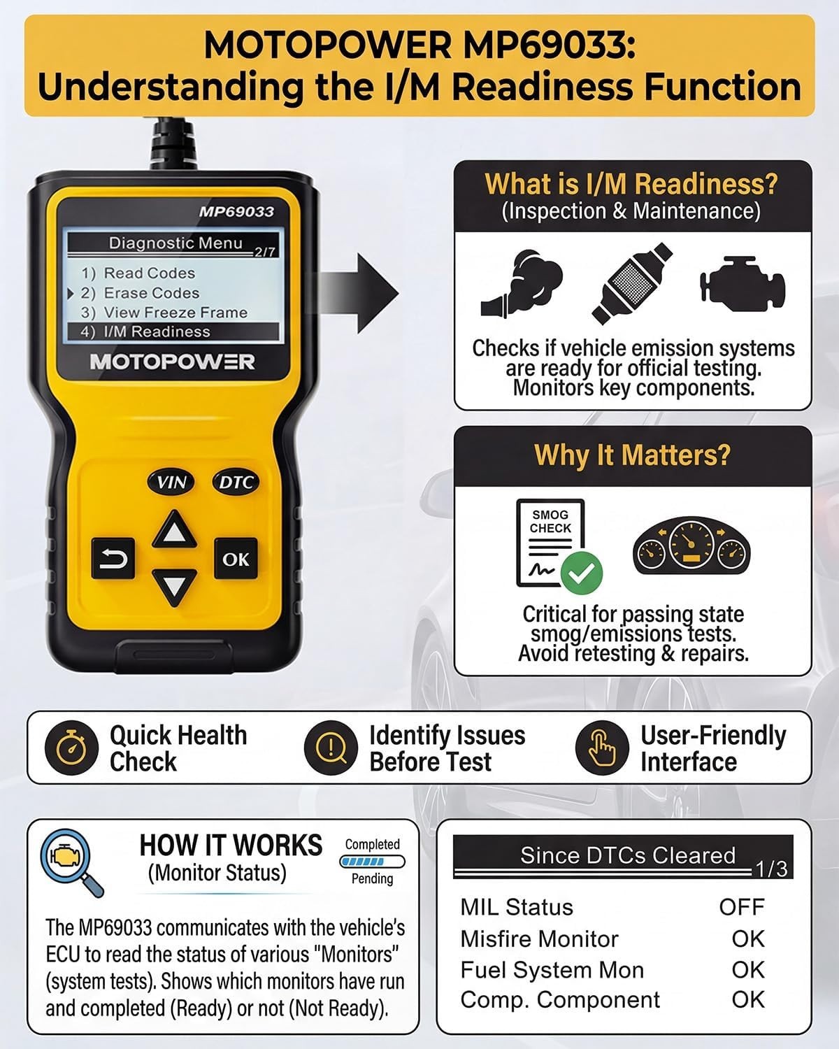 MOTOPOWER MP69033 OBD2 Scanner Universal Car Engine Fault Code Reader, CAN Diagn