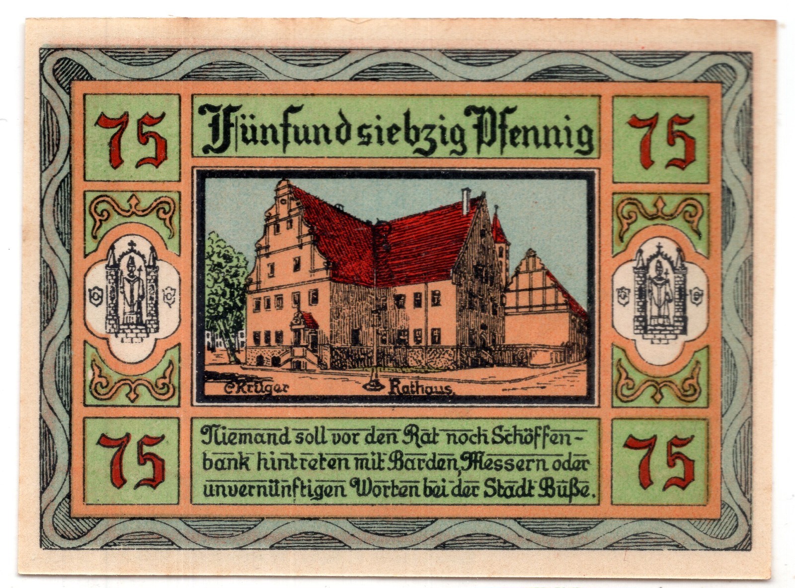 1921 Germany Aken/Elbe Notgeld 75 Pfennig Note (3077)