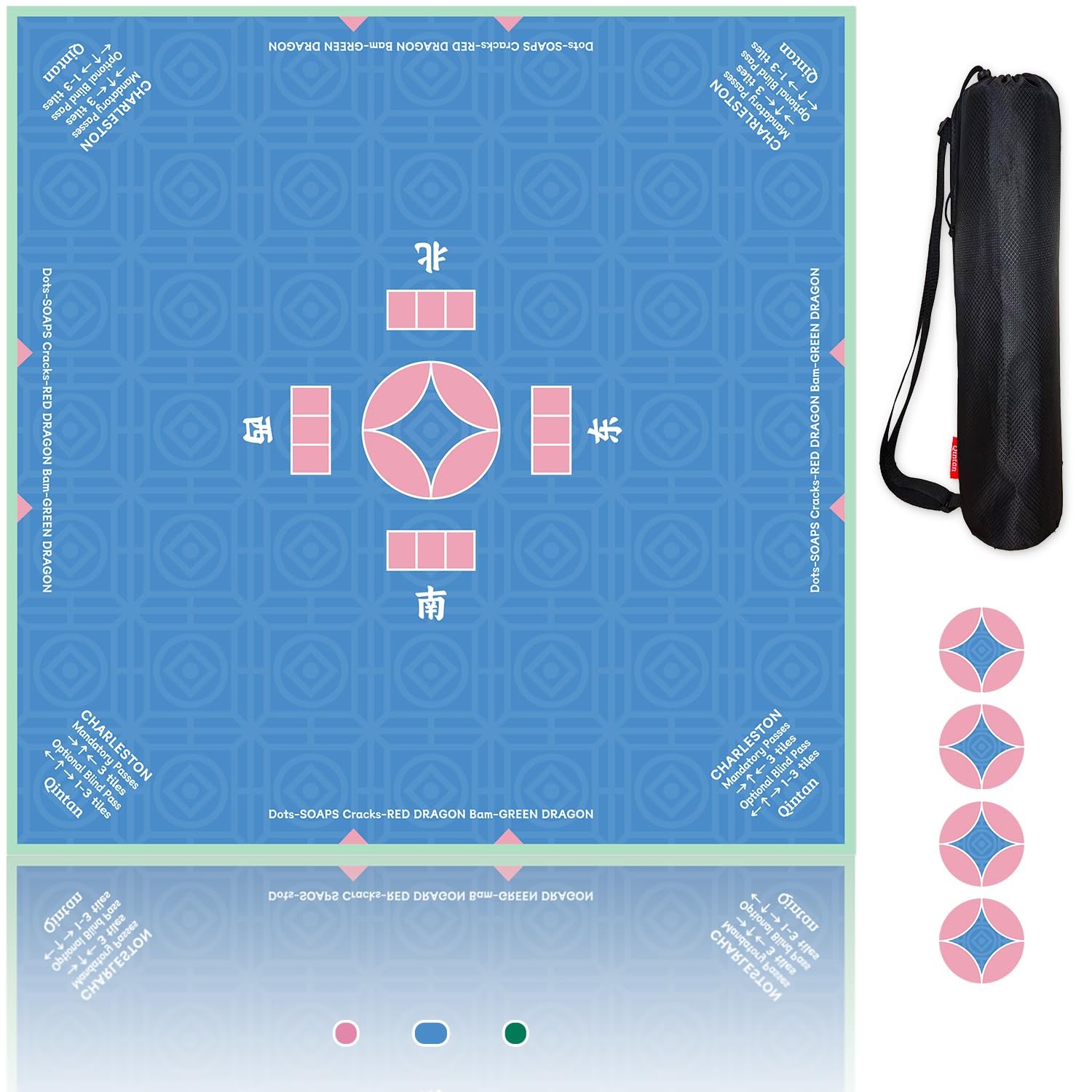 Mahjong Mat and Coasters Set, 32 x 32 Inch Anti Slip Table Cloth with Ancient...
