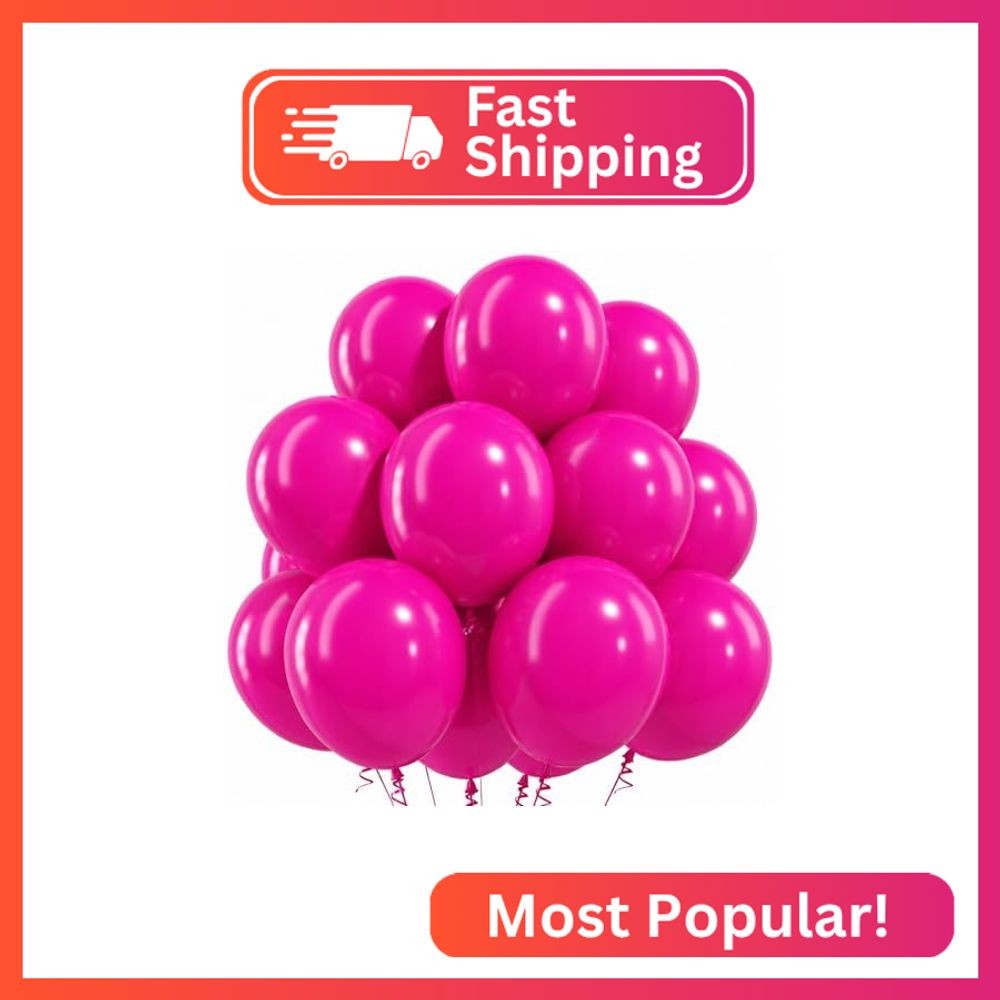 Togvu Hot Pink Balloons, 50Pack 12 Inch Bright Pink Magenta Latex Party Balloons