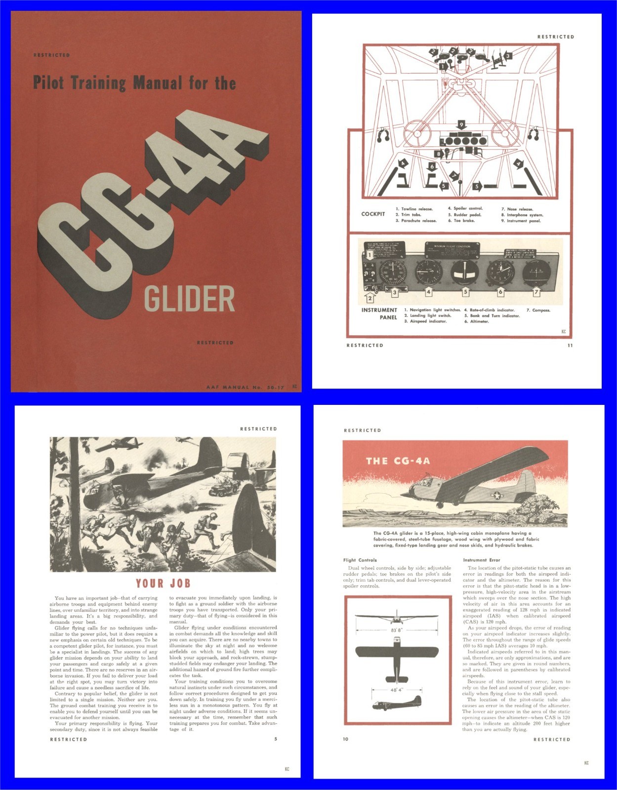 Waco CG-4A Glider - Pilot Training Manual 1945 on CD or USB