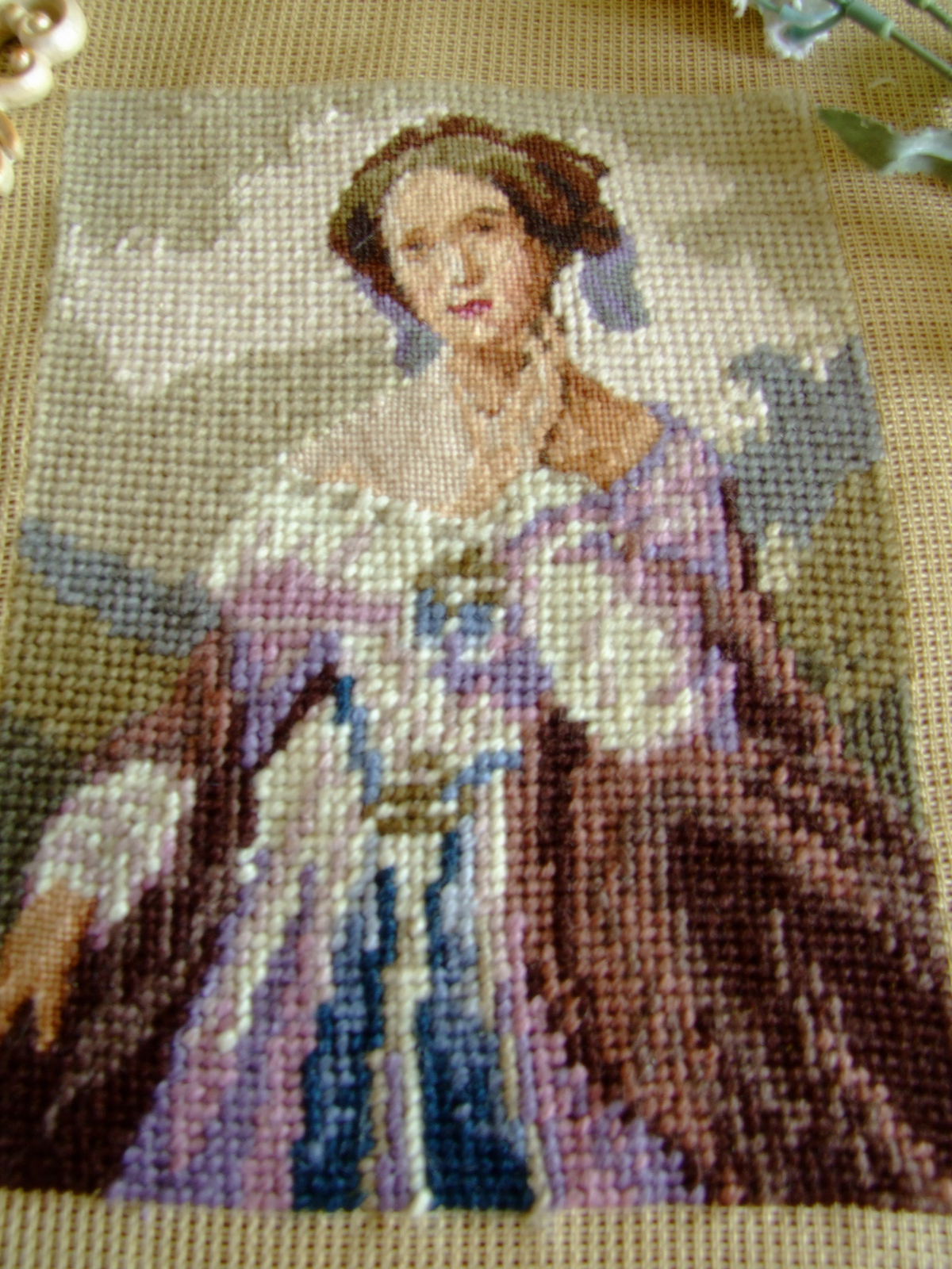 Completed Needlepoint Canvas Tapestry An Elegant Beautiful Lady
