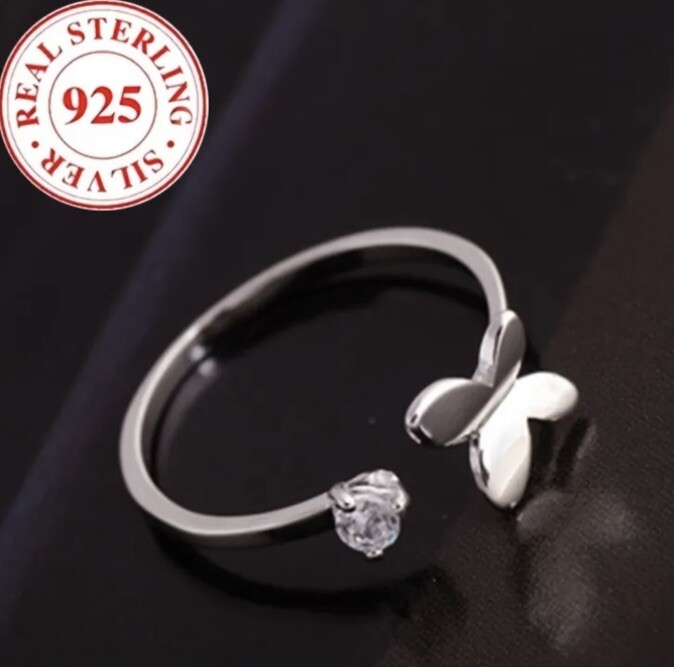 925 Sterling Silver Adjustable Butterfly Ring/ Toe Ring