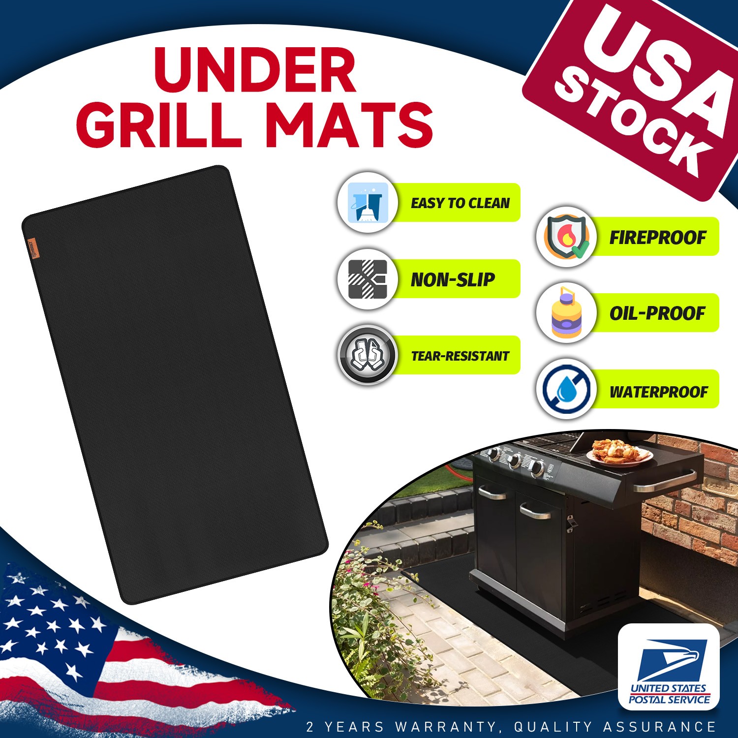 90"x48" 20Mil Under Grill Mat Outdoor Patio Lawn Deck Indoor Fireplace BBQ Mat