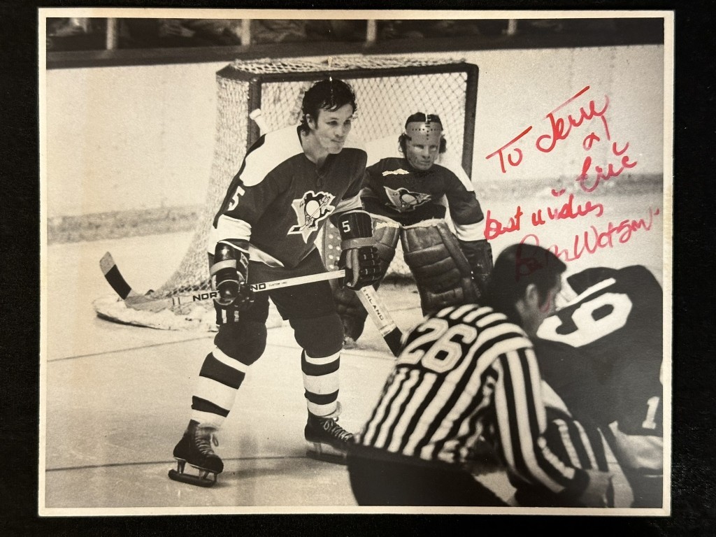 Vtg Pittsburgh Penguins Bryan Watson Autographed Personalized Matted Print #157
