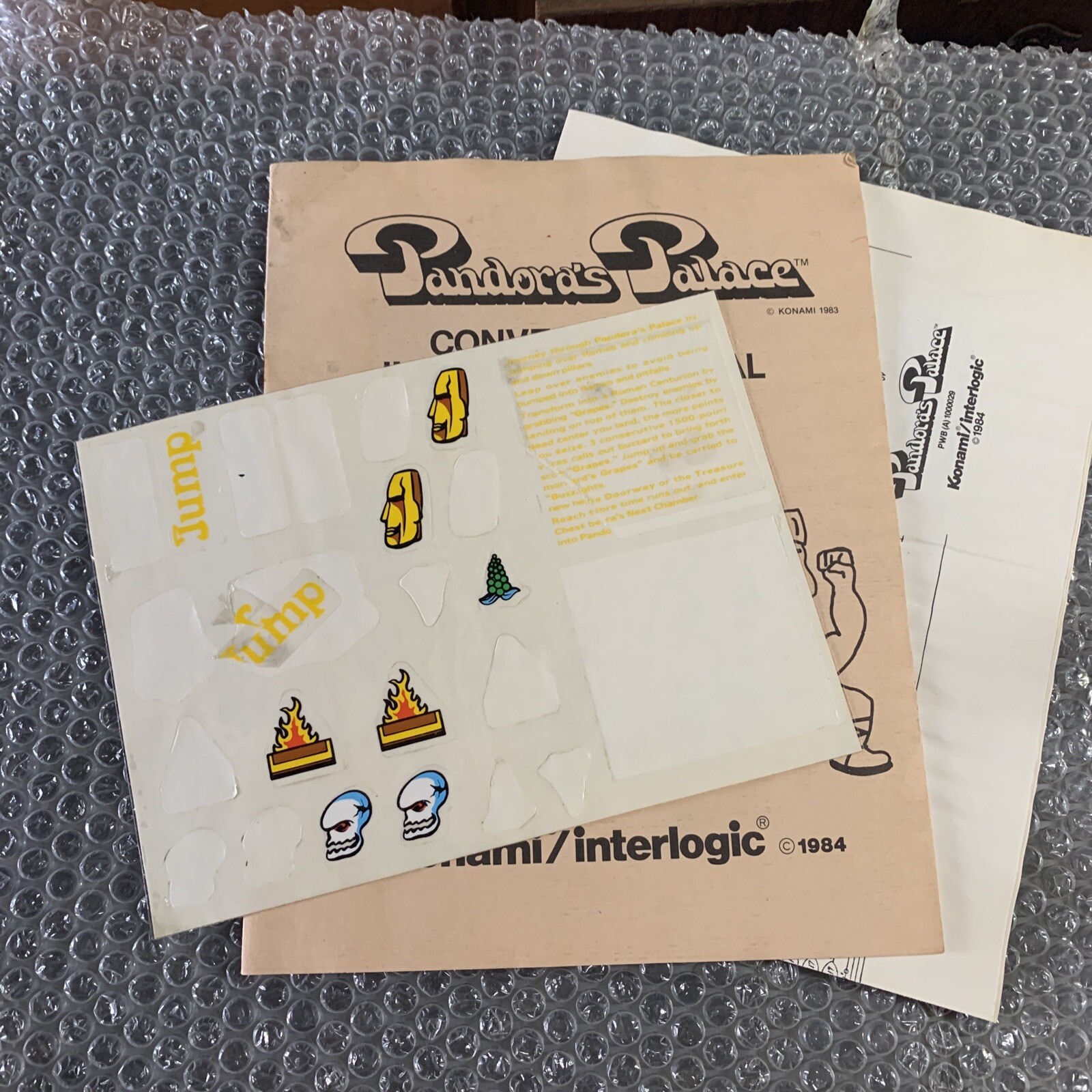 Original Pandora’s Palace Konami     arcade Video game manual