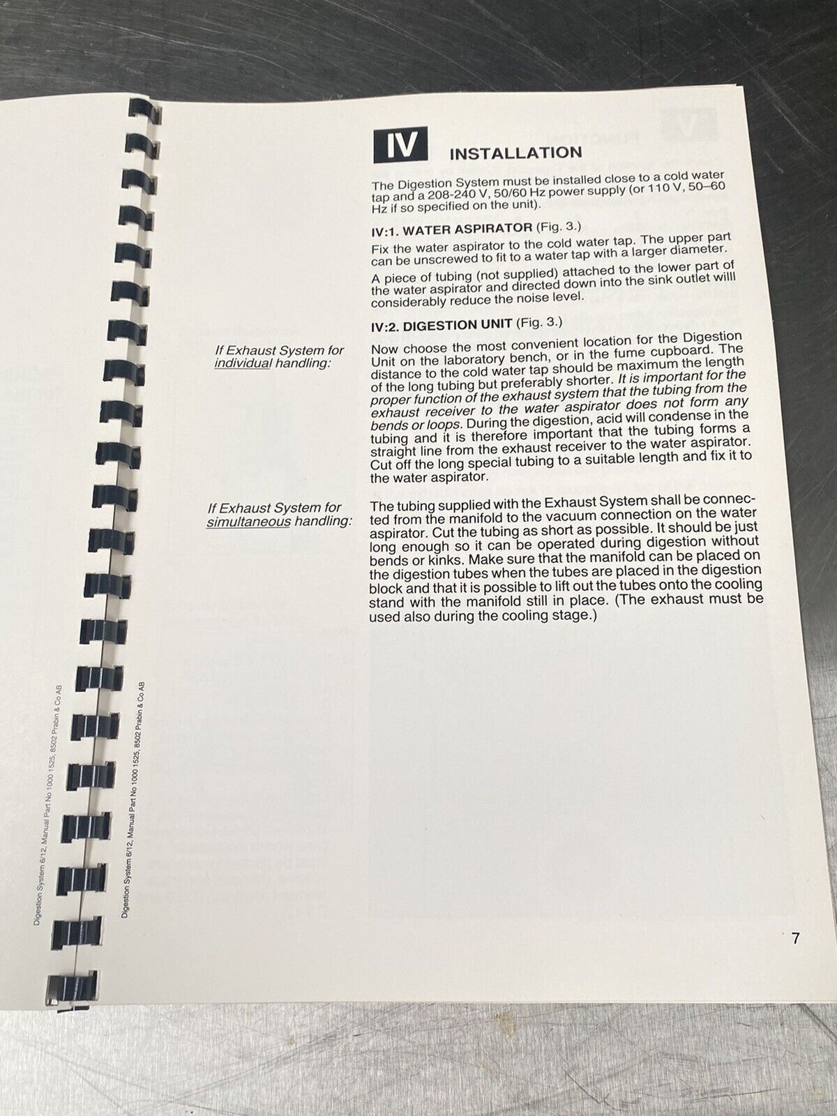 Tecator Digestion System 6/12 - Users Manual /Instructions Book