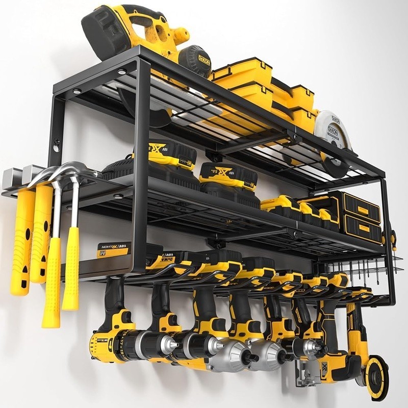 Heavy Duty Tool Rack 3-Tier Power Tool Organizer Wall Storage Easy Installation